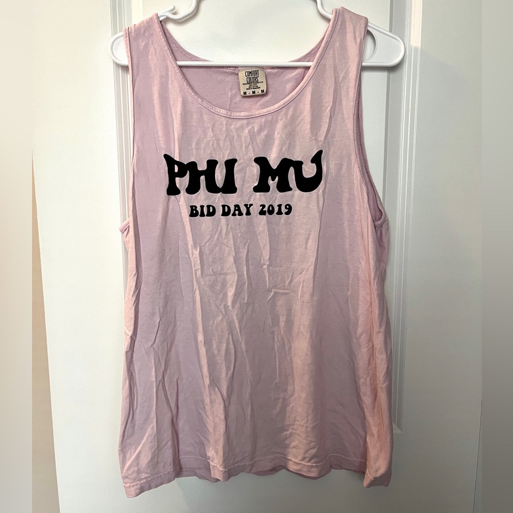 Purplish Pink Phi Mu Bid Day 2019 Comfort Colors Tank Top Size: M